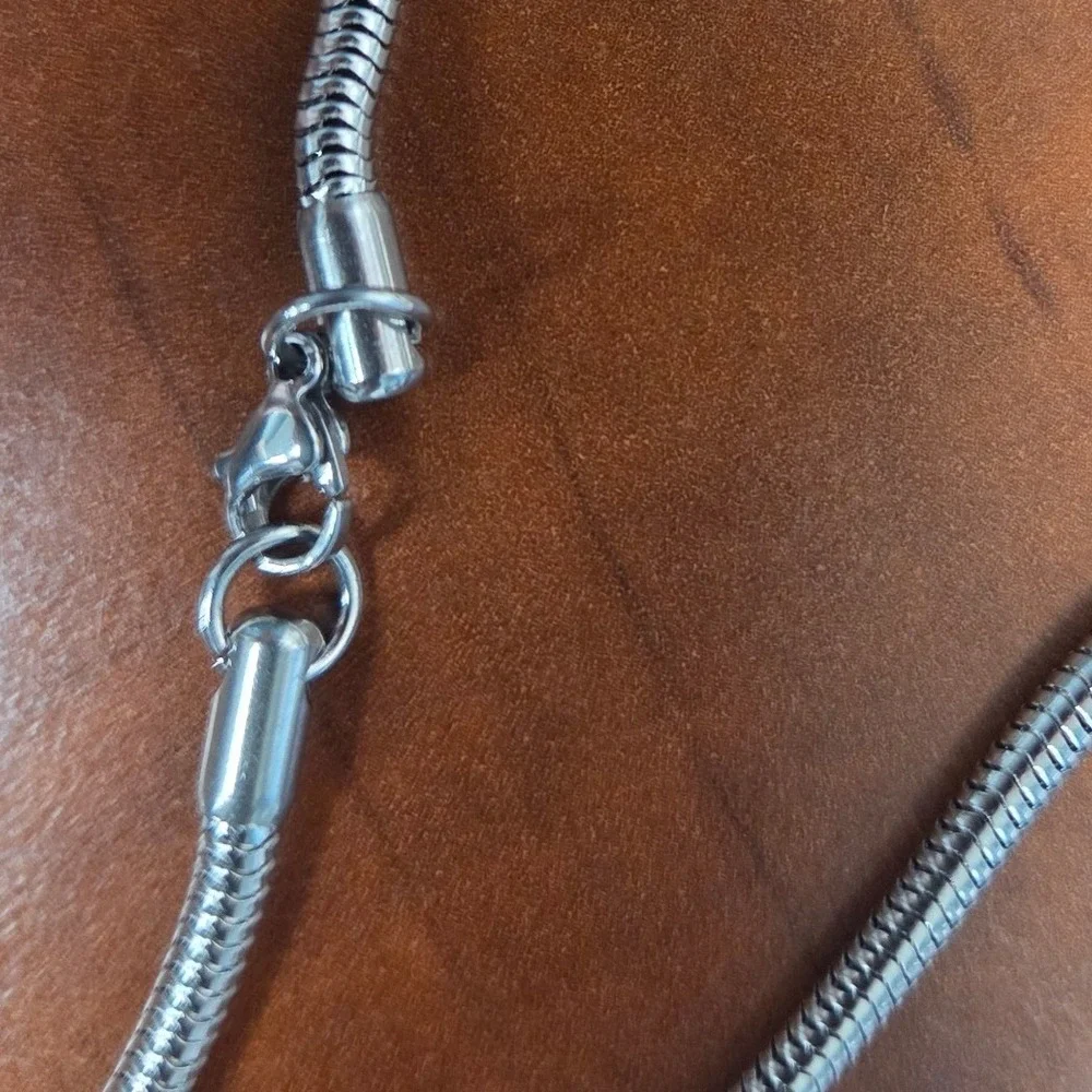Stainless Steel Snake Chain Necklace Silver Tone Minimalist 22 Inch Round Link